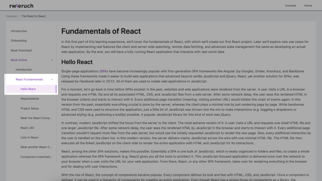 First lesson page for Road to React